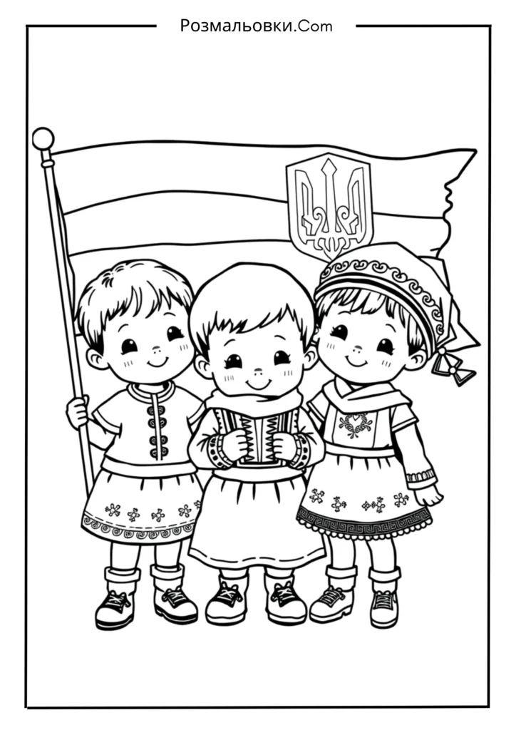  Діти в національному одязі з прапором