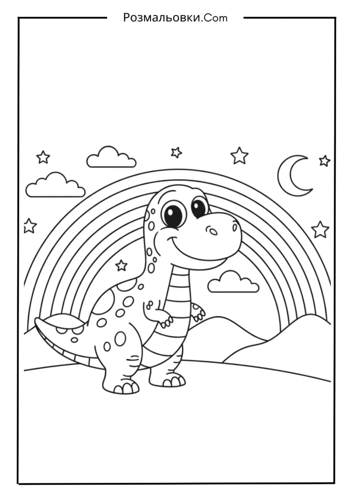 Розмальовка веселки - 20 яскравих кольорових ідей для дітей 13 Динозавр під веселкою