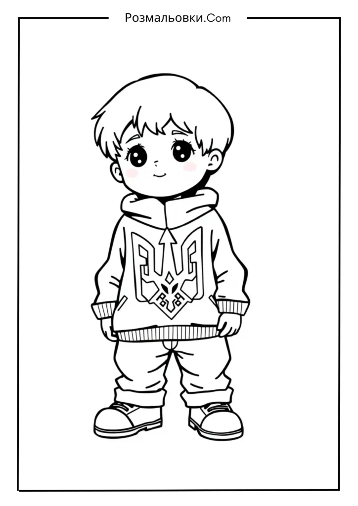 Дитина в одязі з гербом України