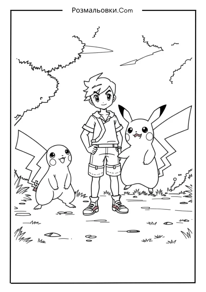 Розмальовки покемони: 19+ яскравих ідей для фанатів Pokémon 16 Еш тренує своїх покемонів