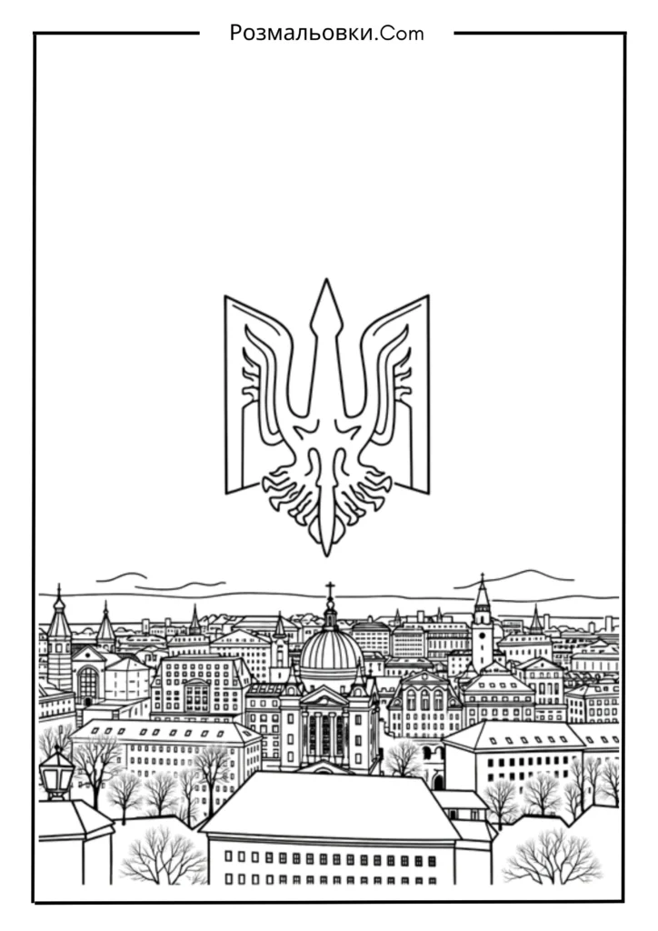 Герб і прапор України над містом