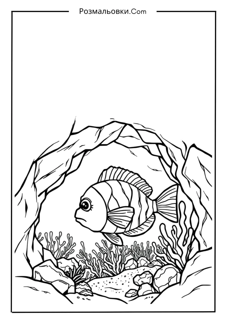Розмальовка рибка: 20 найкращих ідей для маленьких художників 9 Камбала в океанській печері