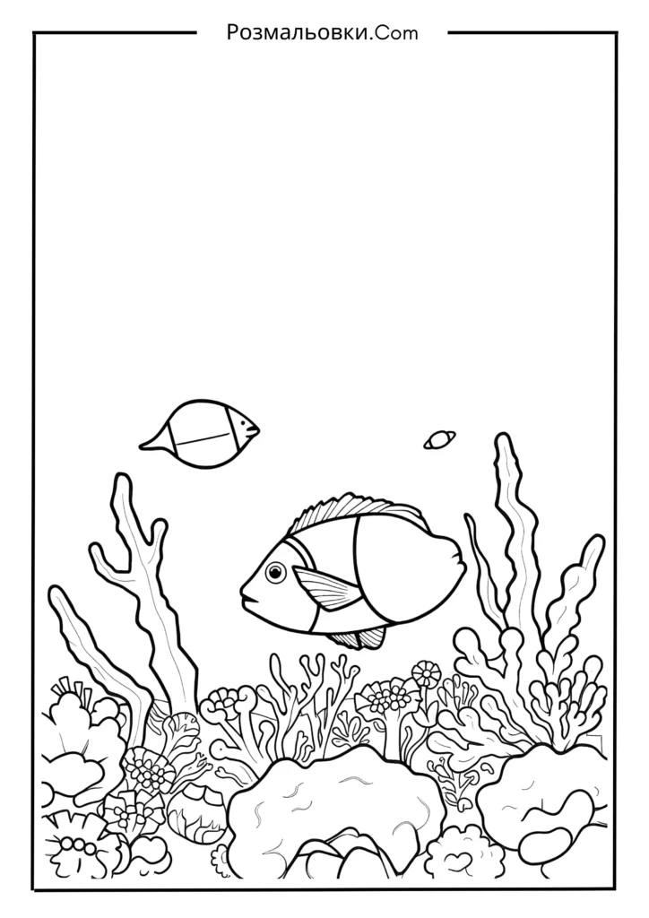 Розмальовка рибка: 20 найкращих ідей для маленьких художників 3 Морська рибка серед коралів