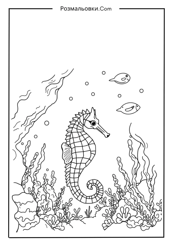 Розмальовка рибка: 20 найкращих ідей для маленьких художників 20 морський коник у підводному місті