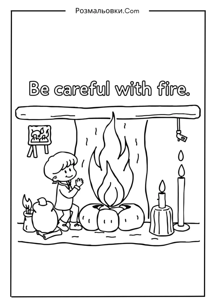 Охорона праці очима дітей — пізнавальні розмальовки 8 Обережно з вогнем