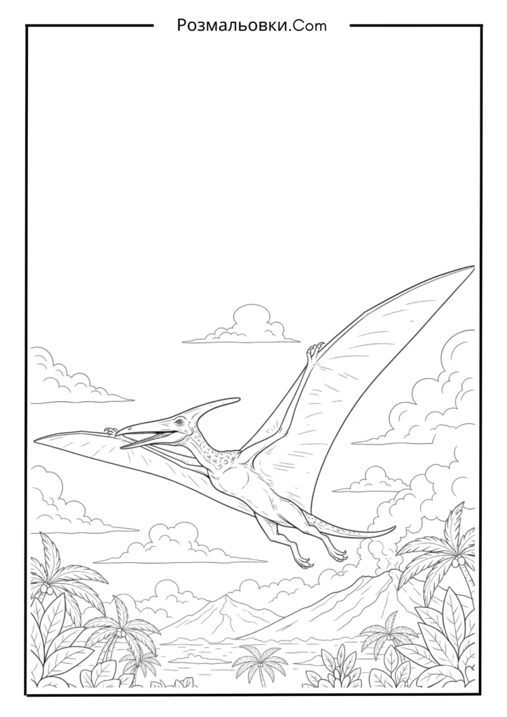 розмальовка динозавр - 17+ захопливих ідей про розмальовку динозаврів для дітей 6 Птеранодон у небі