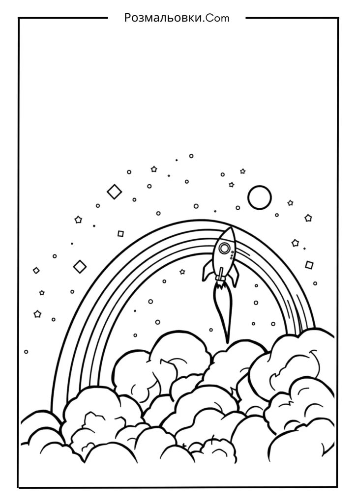 Розмальовка веселки - 20 яскравих кольорових ідей для дітей 6 Ракета летить крізь веселку