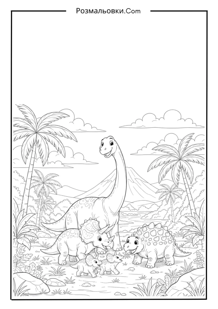 розмальовка динозавр - 17+ захопливих ідей про розмальовку динозаврів для дітей 10 Родина динозаврів