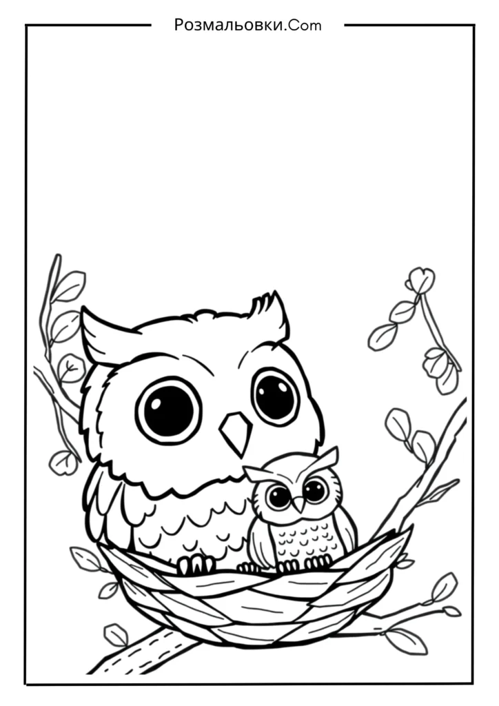 Розмальовка сова — чарівний світ мудрих птахів для дітей 21 Родина сов