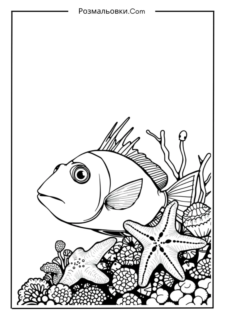 Розмальовка рибка: 20 найкращих ідей для маленьких художників 8 Рибка та морська зірка крупним планом