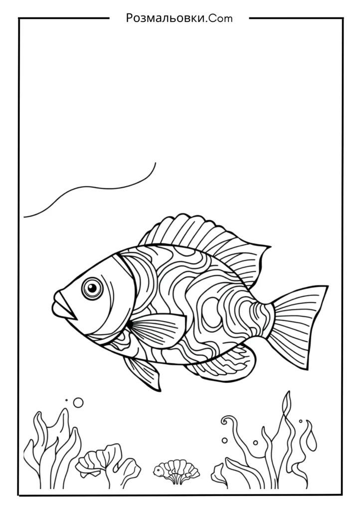 Розмальовка рибка: 20 найкращих ідей для маленьких художників 11 Рибка з хвилястими візерунками