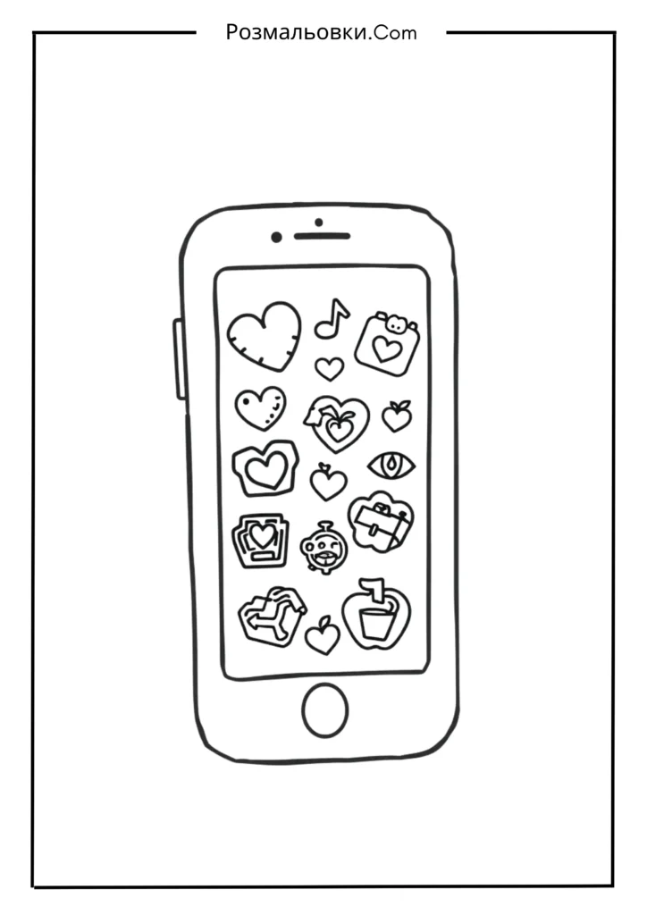 Розмальовка телефон – 9+ креативних ідей для дітей 9 Смартфон із мультяшними іконками