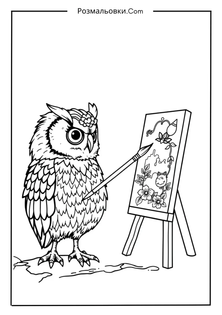 Розмальовка сова — чарівний світ мудрих птахів для дітей 8 Сова-художник
