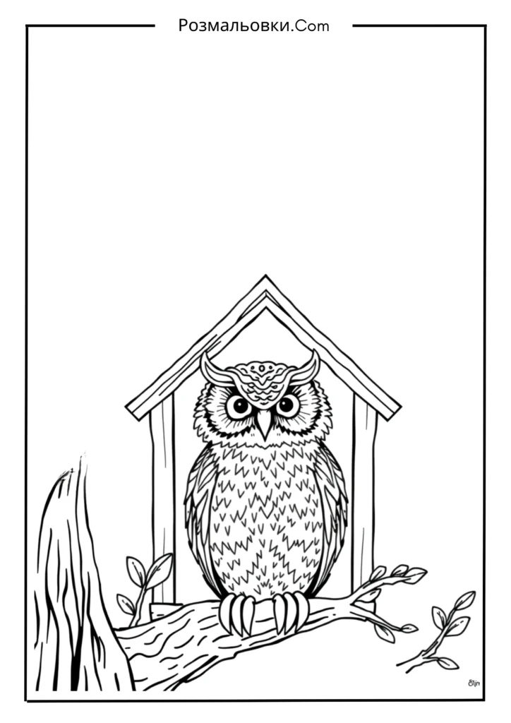 Розмальовка сова — чарівний світ мудрих птахів для дітей 20 Сова в казковому будинку
