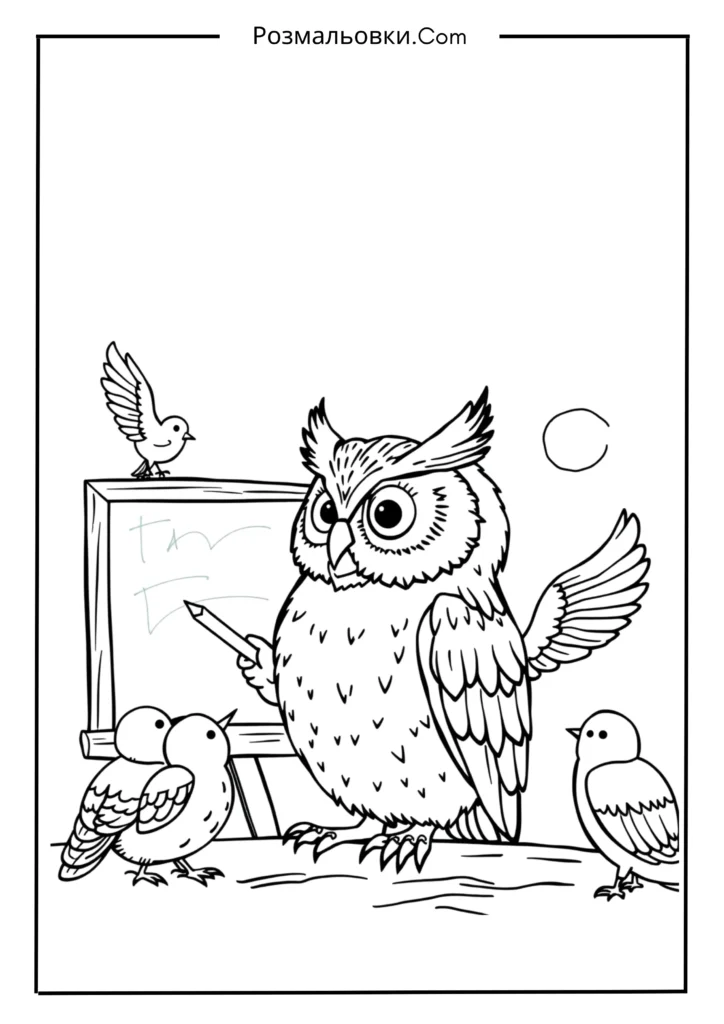 Розмальовка сова — чарівний світ мудрих птахів для дітей 10 Сова-вчителька