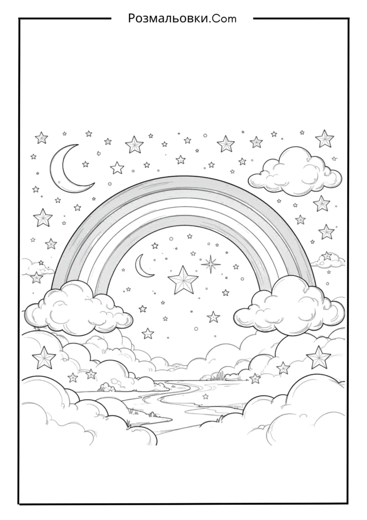 Розмальовка веселки - 20 яскравих кольорових ідей для дітей 10 Веселка і зірки