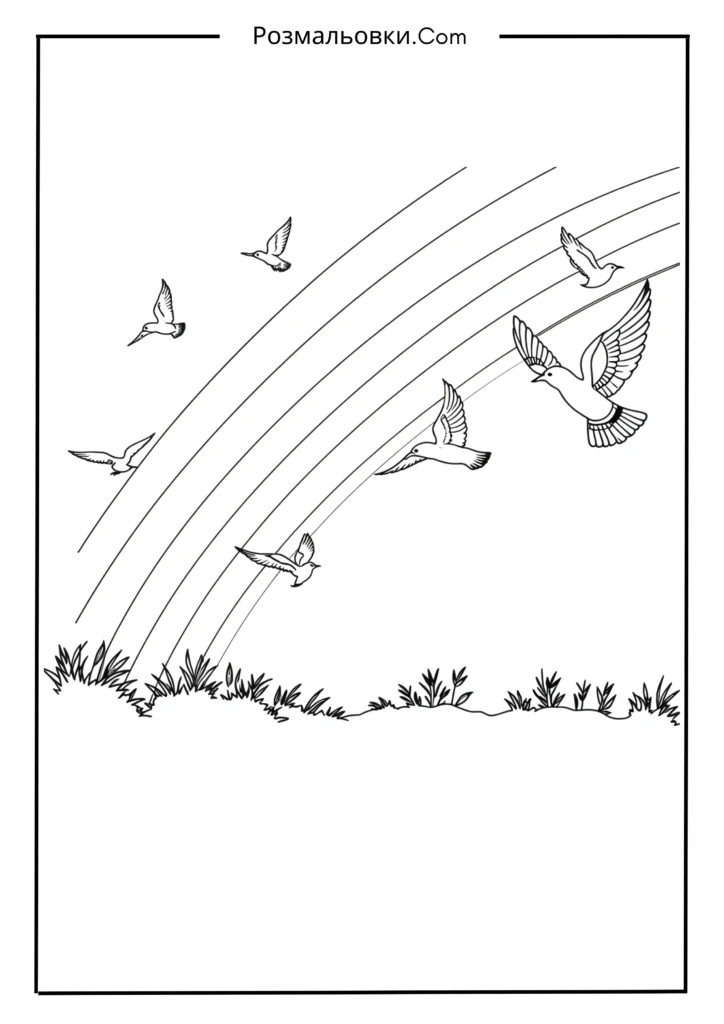 Розмальовка веселки - 20 яскравих кольорових ідей для дітей 5 Веселка та літаючі птахи