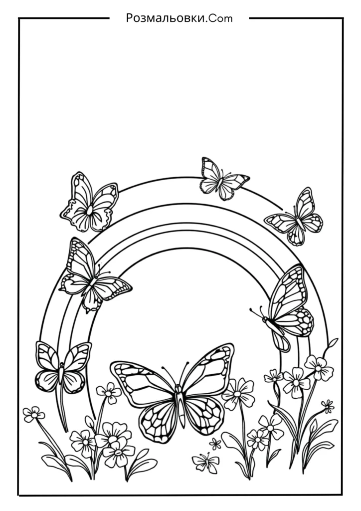 Розмальовка веселки - 20 яскравих кольорових ідей для дітей 20 Веселка з різнокольоровими метеликами