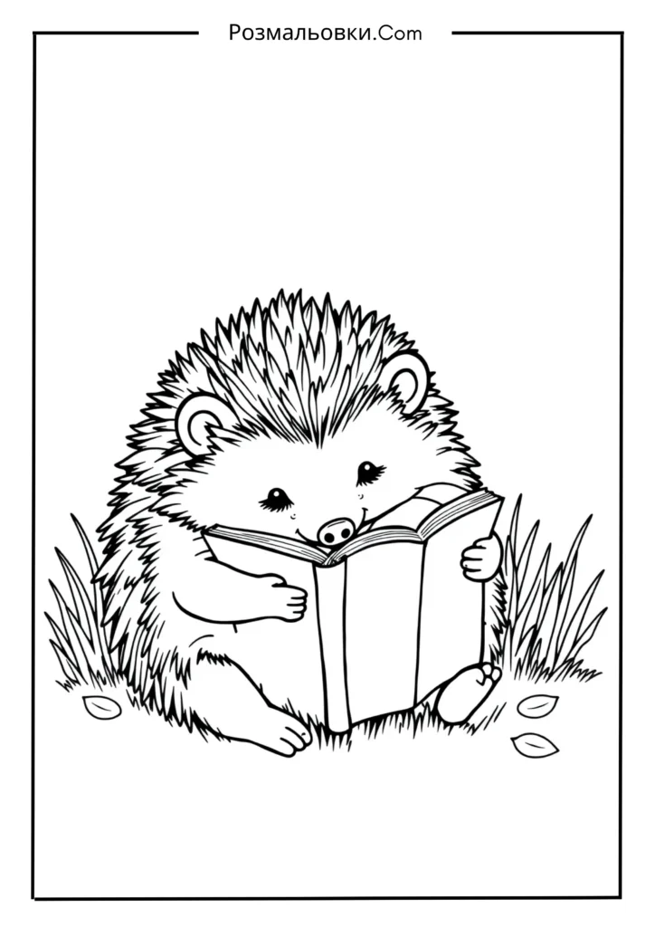 Розмальовки Смешарики: 19+ ідей розмальовок для дітей 3 Їжачок читає книгу