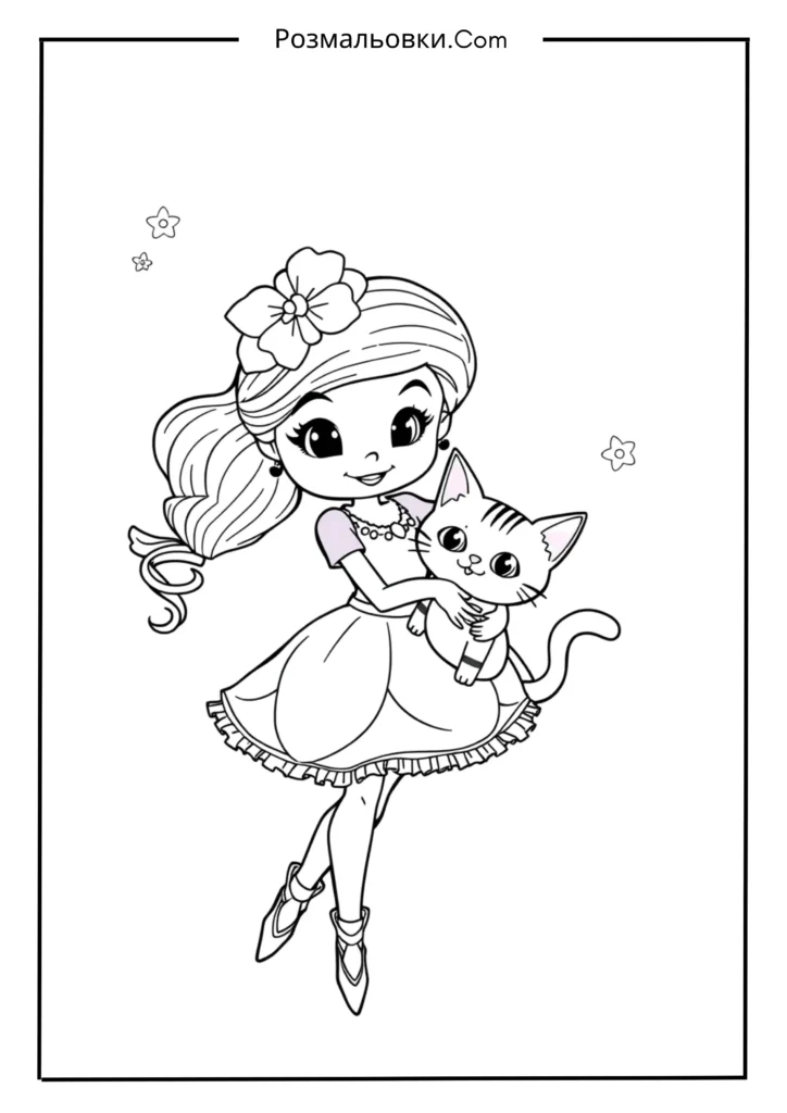 Розмальовка балерина – 12 чарівних ідей для маленьких мрійниць 7 Балерина з котиком