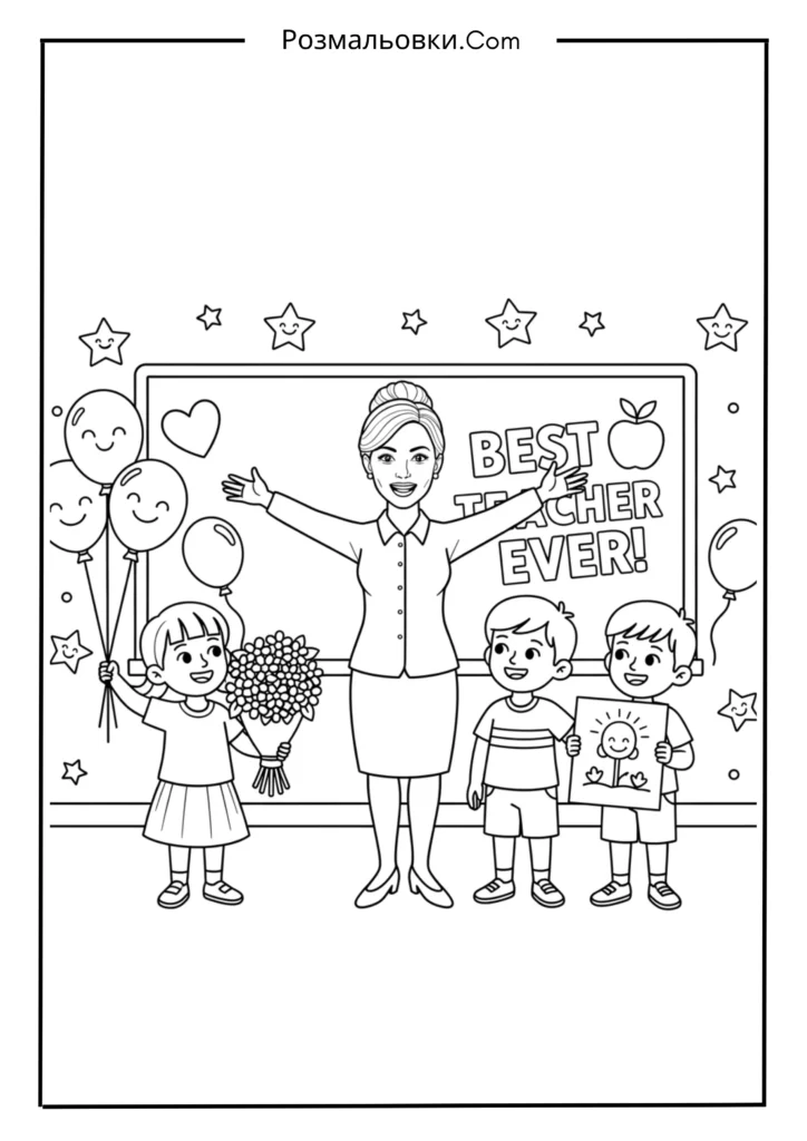 Розмальовки до Дня вчителя: 15+ творчих ідей для дітей 4 Діти вітають учителя