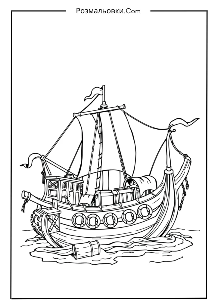 Корабель зі скарбами на палубі