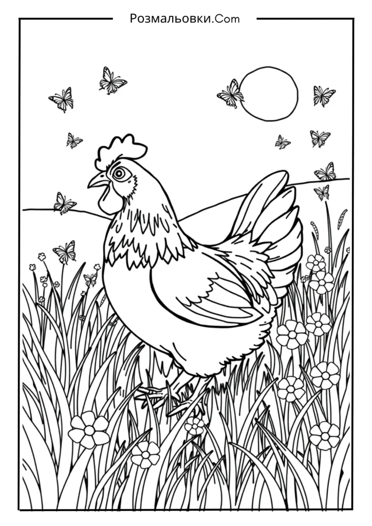 Курча розмальовка – 16 милих ідей для дитячої творчості 13 Курча на галявині