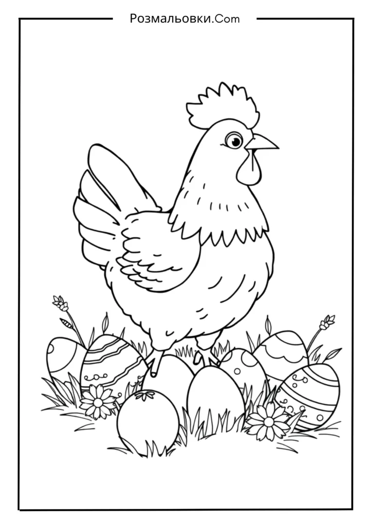 Курча розмальовка – 16 милих ідей для дитячої творчості 10 Курча з писанкою