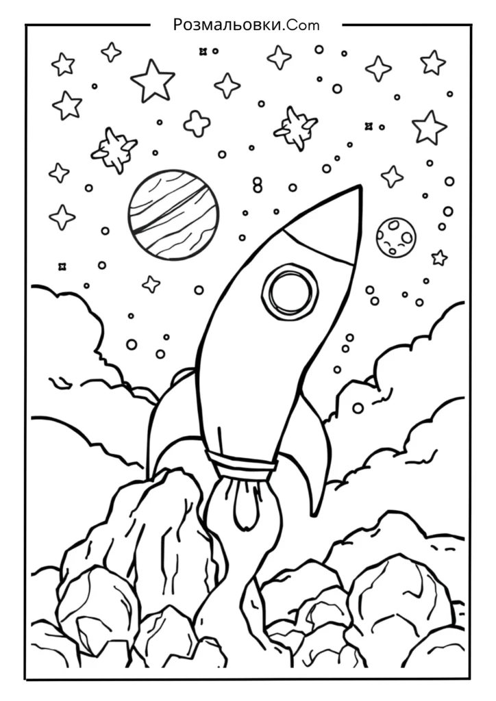 Розімальовування ракет: 16 найкращих ідей для творчих дітей 3 Ракета в зоряному небі