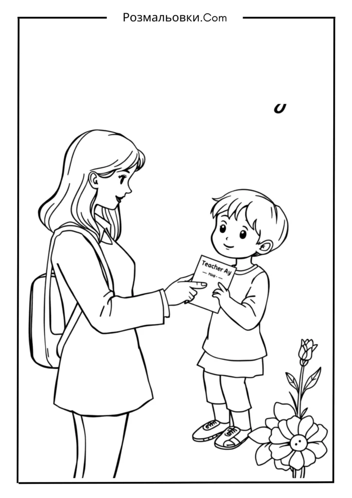 Розмальовки до Дня вчителя: 15+ творчих ідей для дітей 9 Учень дарує листівку