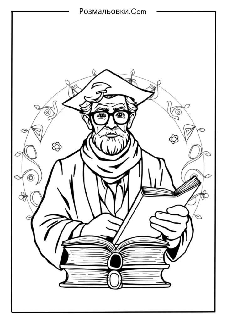 Розмальовки до Дня вчителя: 15+ творчих ідей для дітей 14 Вчитель і книга