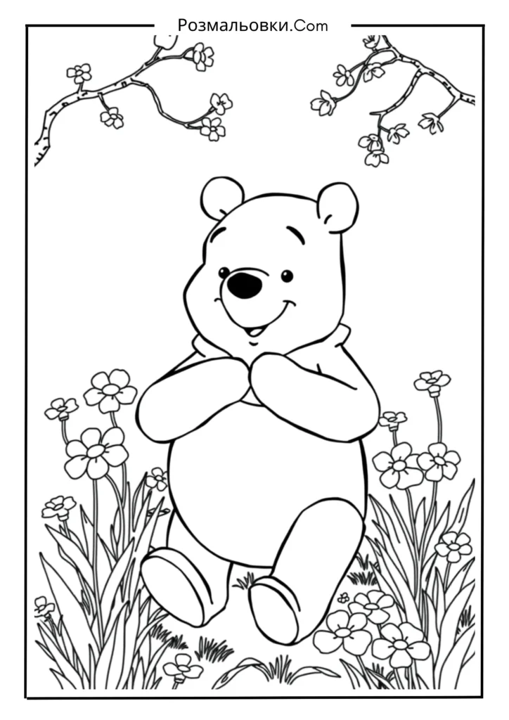 Вінні Пух розмальовка – 16 чарівних ідей для творчості дітей 15 Вінні Пух із квітами