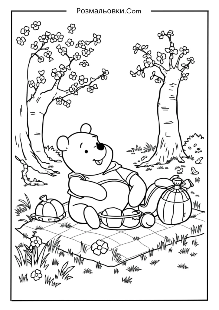 Вінні Пух розмальовка – 16 чарівних ідей для творчості дітей 8 Вінні Пух на пікніку