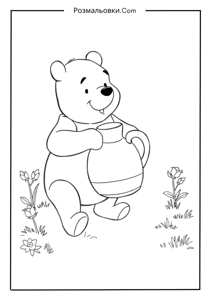 Вінні Пух розмальовка – 16 чарівних ідей для творчості дітей 2 Вінні Пух з глечиком розмальовка