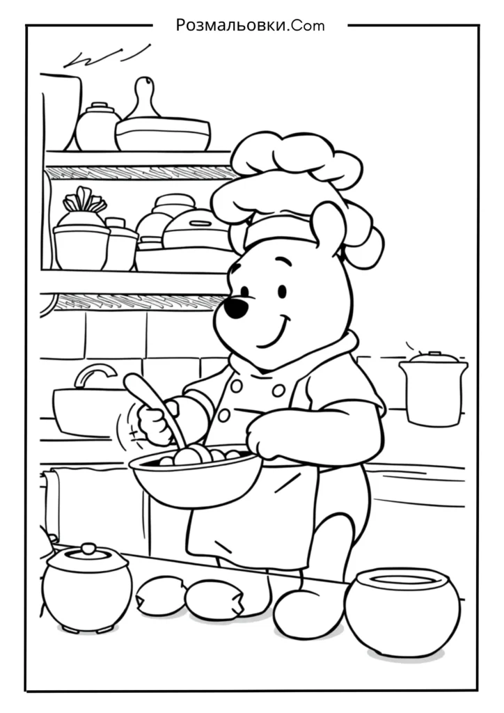Вінні Пух розмальовка – 16 чарівних ідей для творчості дітей 9 Вінні-Пух – кухар