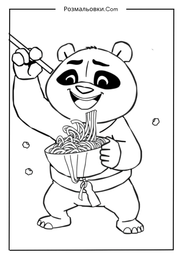 Розмальовки Панда Кунг Фу – 18 найкращих ідей для дітей 11 Кумедний По з локшиною