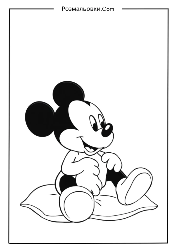 Маленький Міккі Маус сидить на подушці