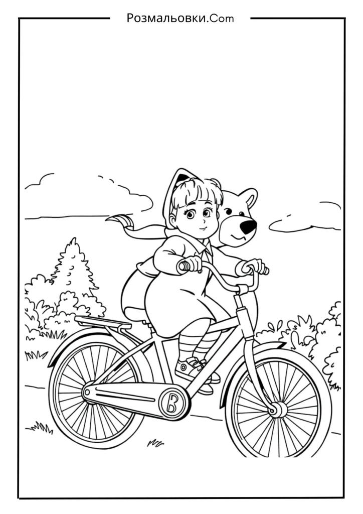 Маша і ведмідь розмальовка: 16 найкращих ідей для дітей 15 Маша на велосипеді