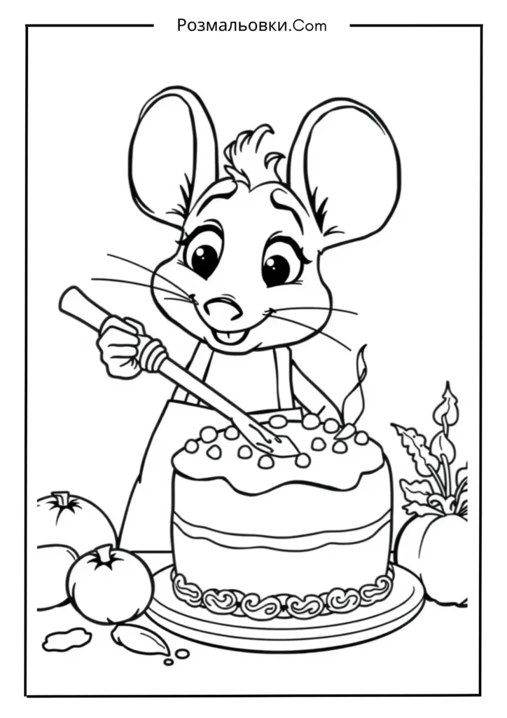 Розмальовка рататуй – 8 найкращих ідей для маленьких художників 9 Миша Рататуй випікає торт