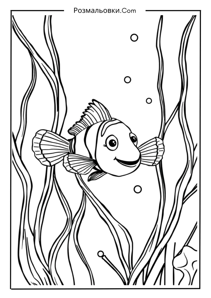 Розмальовка рибка Немо: 18 найкращих ідей для дітей 16 Немо у водоростях