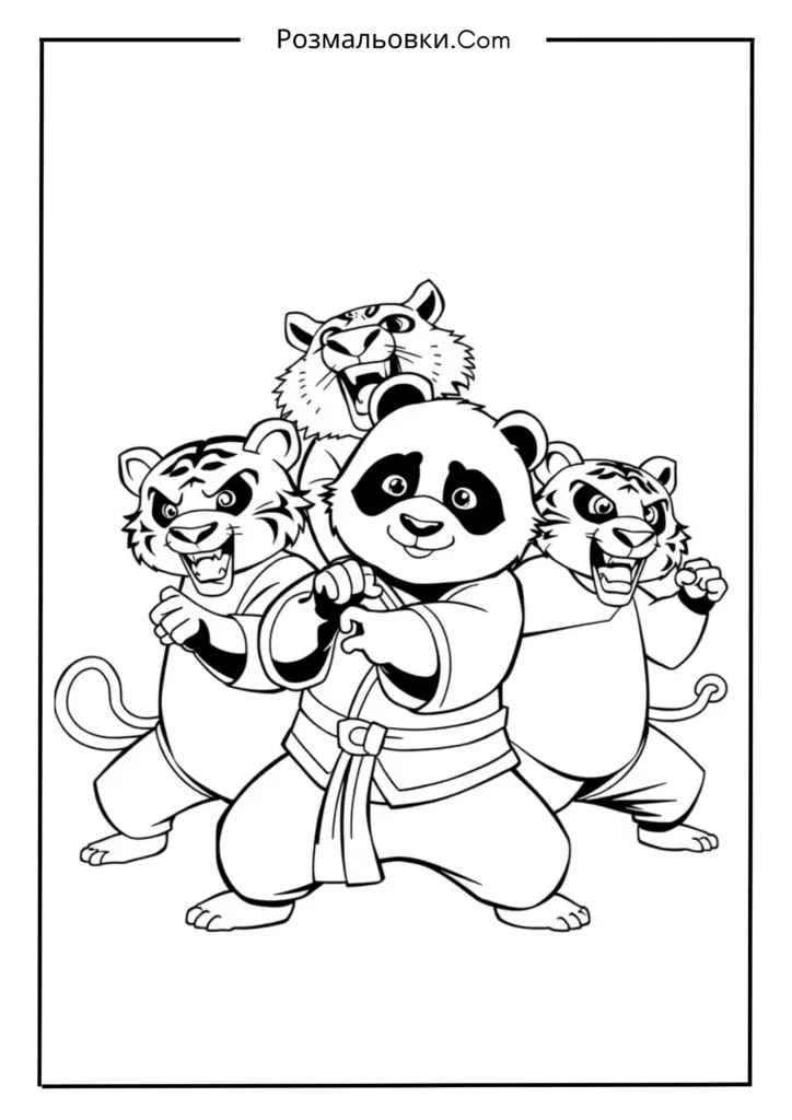 Розмальовки Панда Кунг Фу – 18 найкращих ідей для дітей 17 По проти ворогів