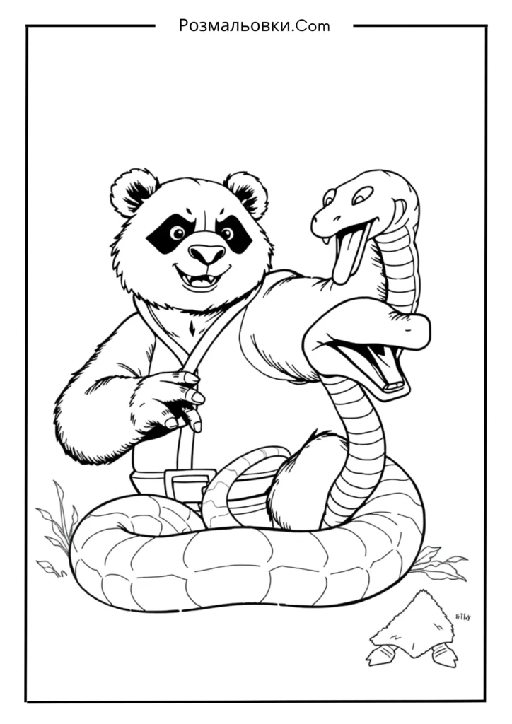 Розмальовки Панда Кунг Фу – 18 найкращих ідей для дітей 15 По та довга змія