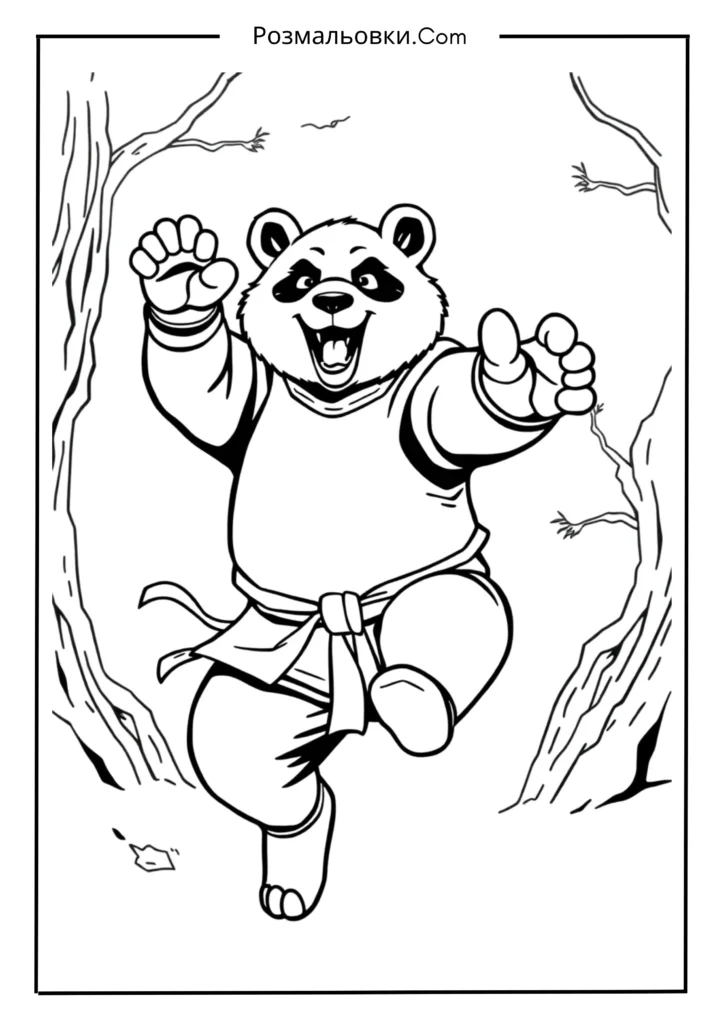 Розмальовки Панда Кунг Фу – 18 найкращих ідей для дітей 7 По у стрибку