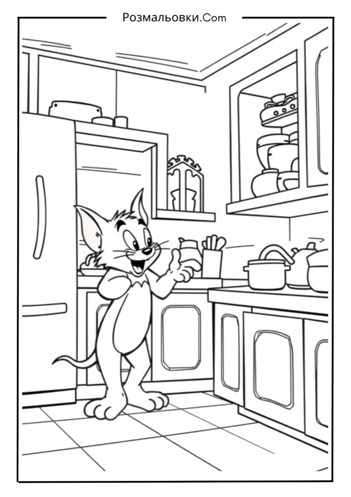 Розмальовка Том і Джеррі: 16 найкращих ідей для веселого малювання 6 Том і Джеррі на кухні
