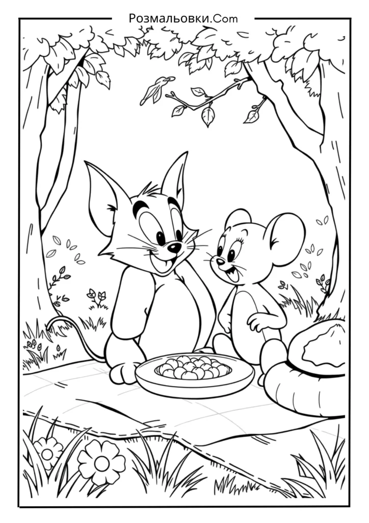 Розмальовка Том і Джеррі: 16 найкращих ідей для веселого малювання 17 Том і Джеррі на пікніку