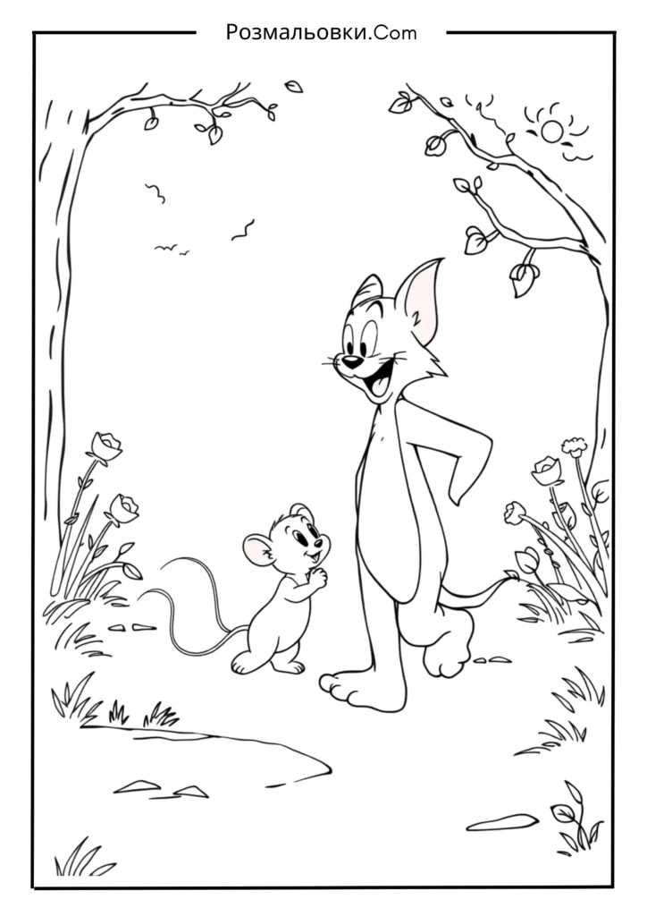 Розмальовка Том і Джеррі: 16 найкращих ідей для веселого малювання 16 Том і Джеррі на прогулянці