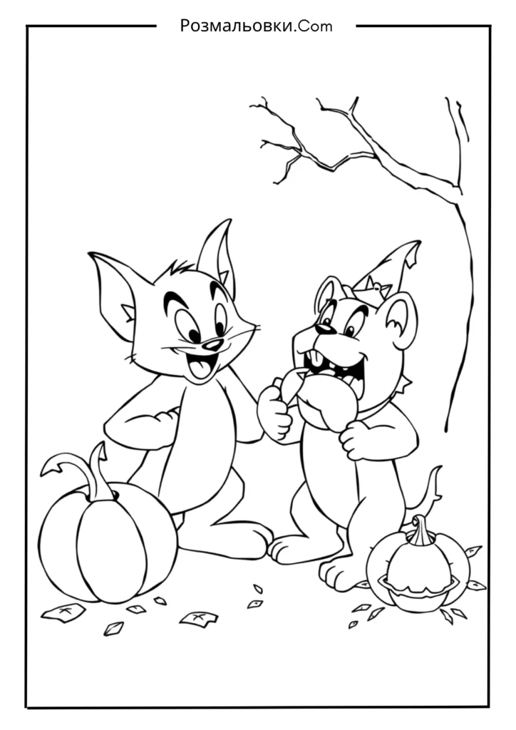 Розмальовка Том і Джеррі: 16 найкращих ідей для веселого малювання 15 Том і Джеррі зі Спайком Бульдогом