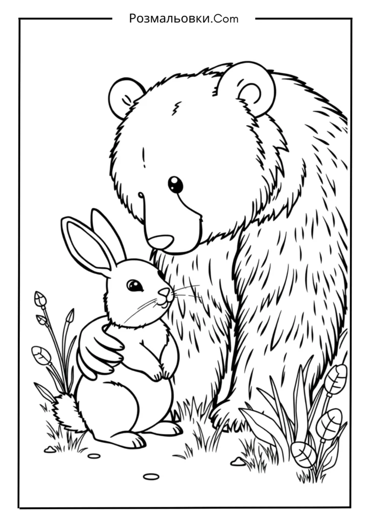 Розмальовка ведмедика: 20 найкращих ідей для дітей і дорослих 4 Ведмедик і зайчик