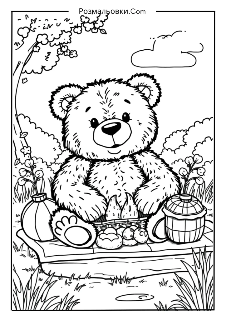 Розмальовка ведмедика: 20 найкращих ідей для дітей і дорослих 17 Ведмедик на пікніку