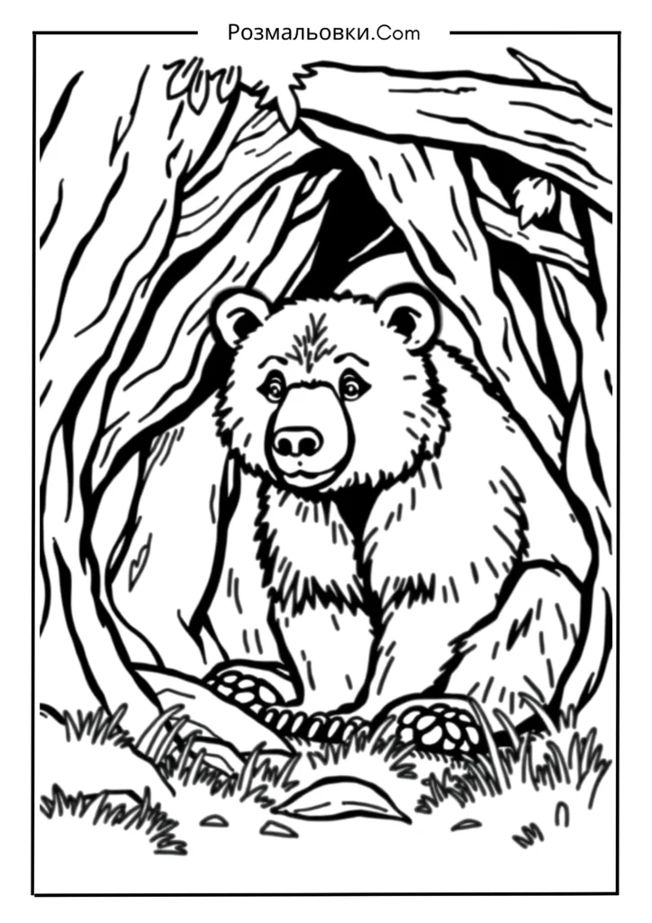 Розмальовка ведмедика: 20 найкращих ідей для дітей і дорослих 13 Ведмедик у барлозі